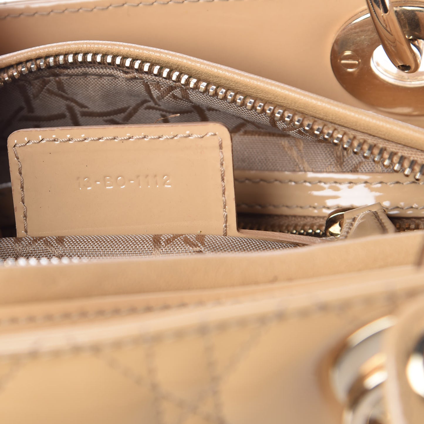 Patent Cannage Medium Lady Dior Beige