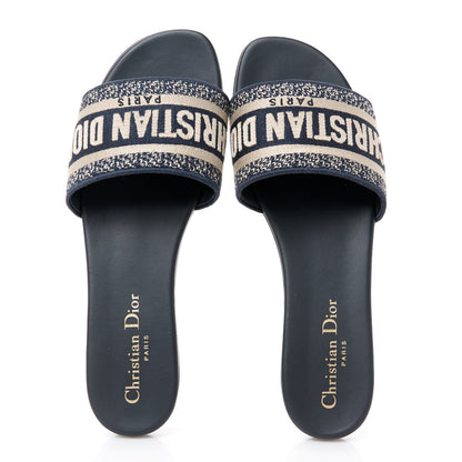 Christian Dior Canvas Embroidered Dway Mules Slide Sandals 37.5 Deep Blue 2 of 10