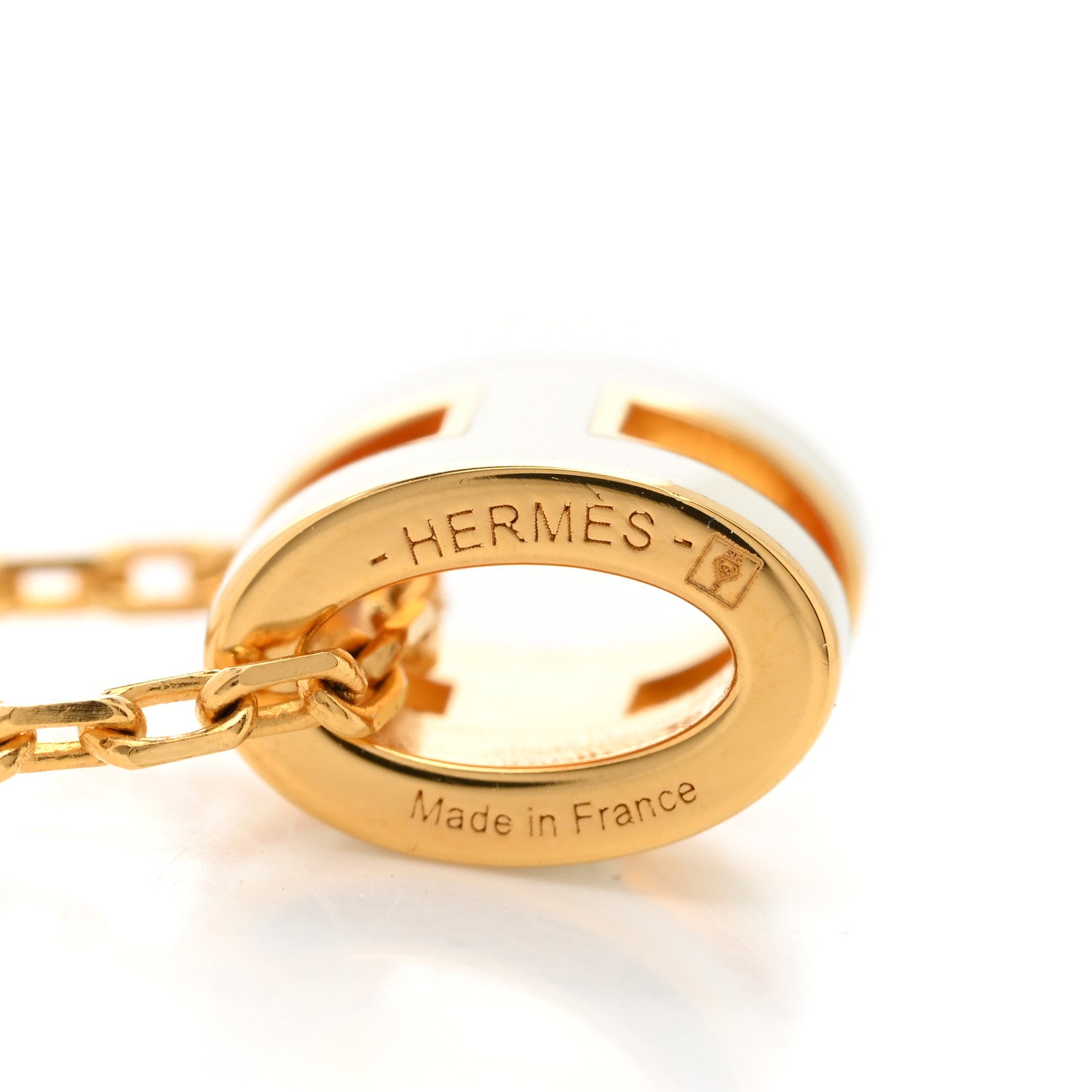 Hermes Lacquered Gold Mini Pop H Pendant Necklace White 5 of 5