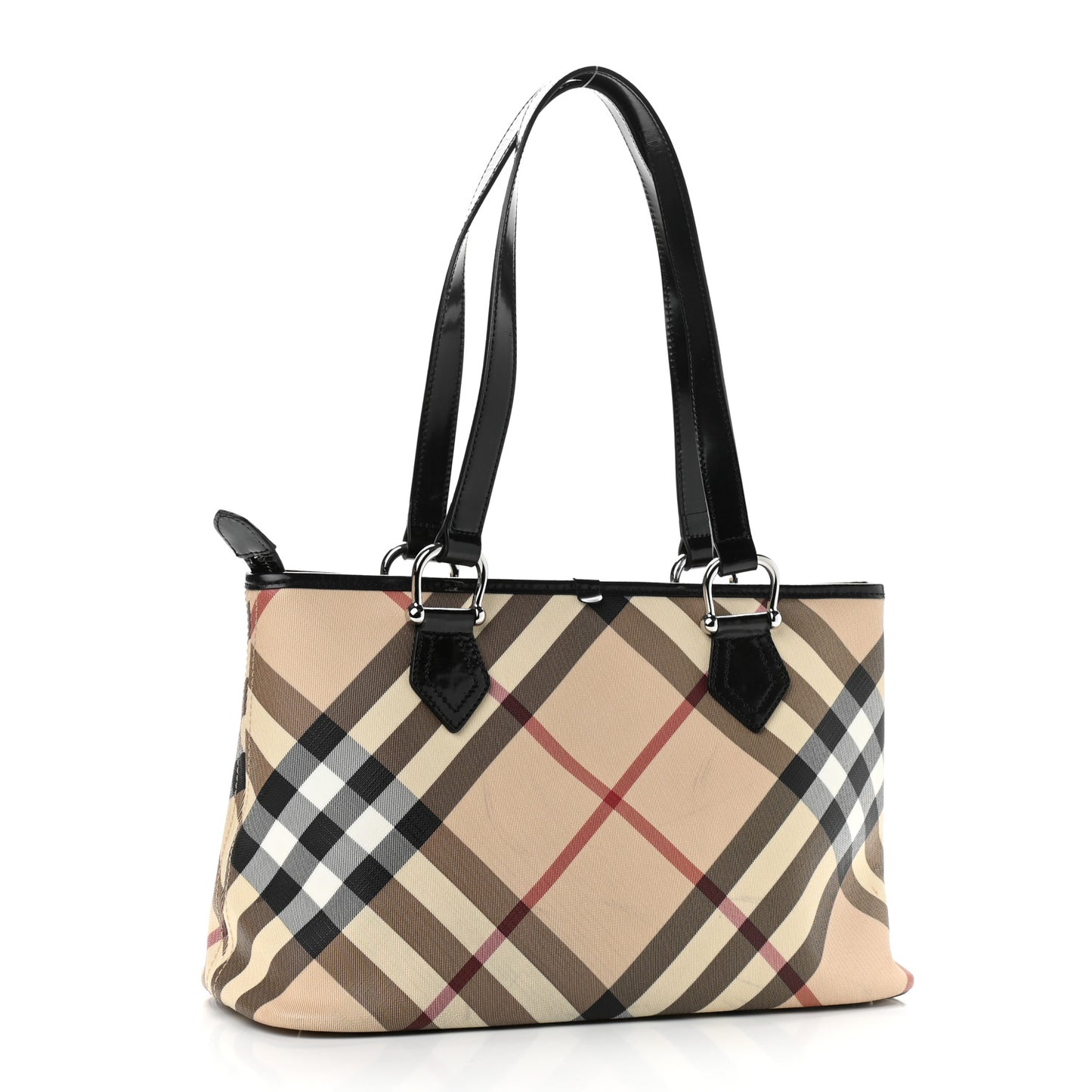 Nova Check Patent Trim Shopper Tote Black