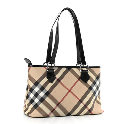 Burberry Nova Check Patent Trim Shopper Tote Black 3 of 17
