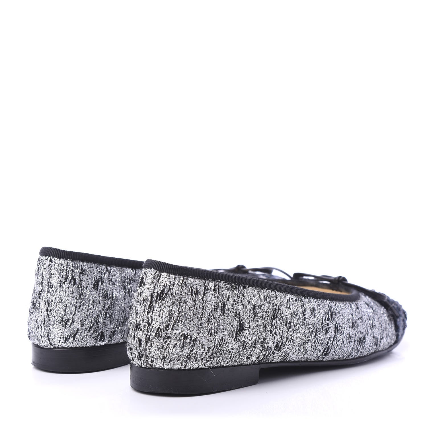 Chanel Tweed Sequin Cap Toe Ballerina Flats 36 Black Blue 4 of 9
