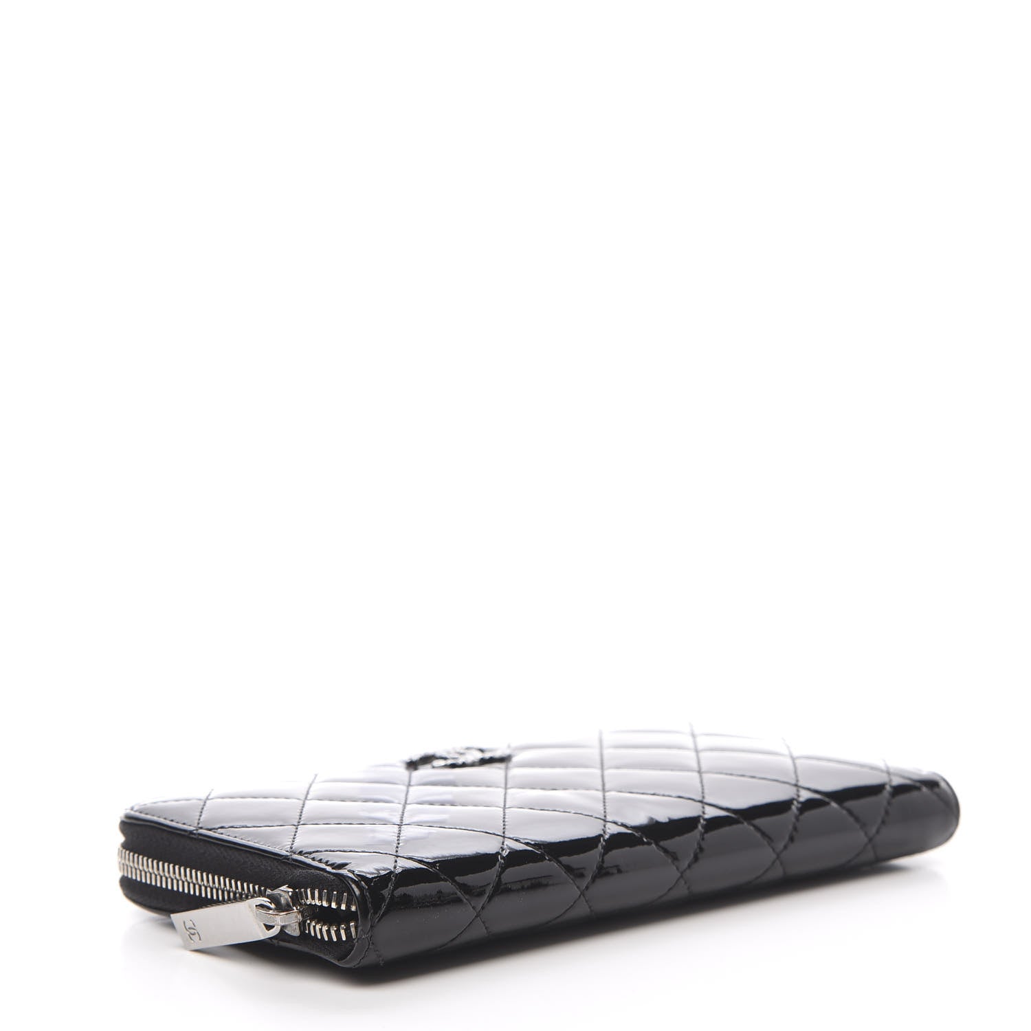 Chanel Patent Quilted Brilliant Zip Around Wallet Black 4 of 9