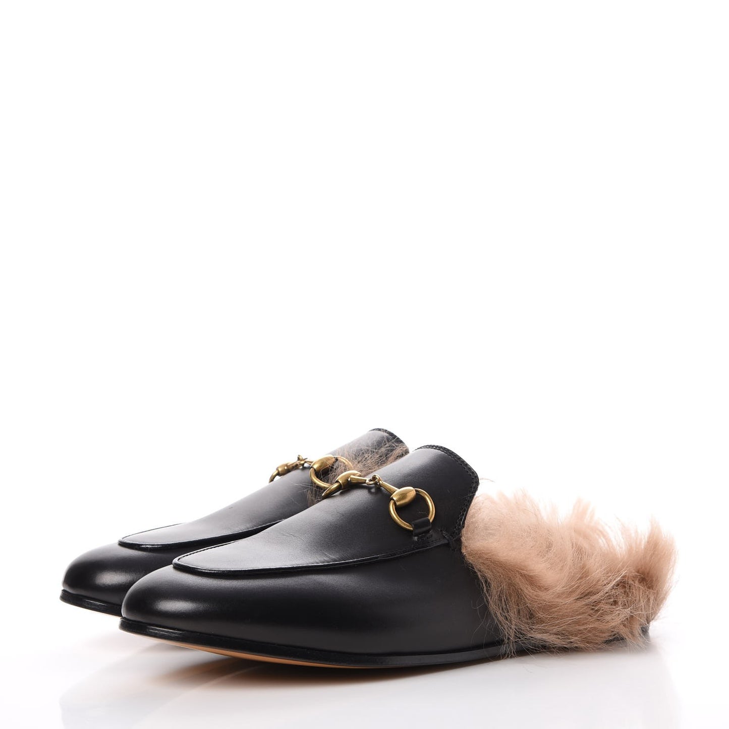 Calfskin Fur Womens Princetown Slippers 36.5 Black