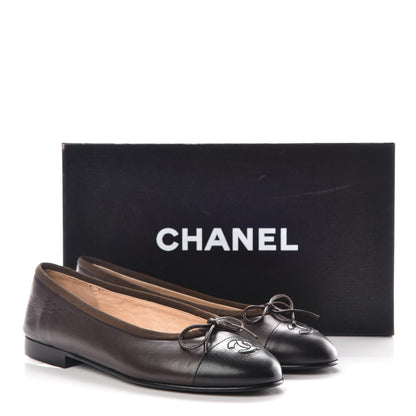 Chanel Lambskin CC Cap Toe Ballerina Flats 36 Brown Black 12 of 12