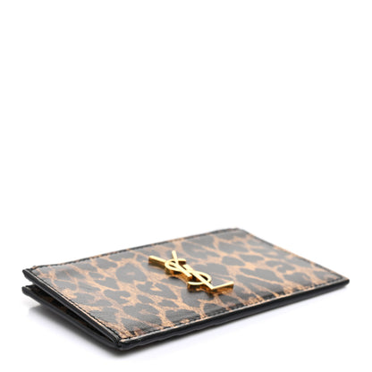Saint Laurent Calfskin Leopard Print Monogram 5 Fragments Zip Pouch Card Holder 4 of 7