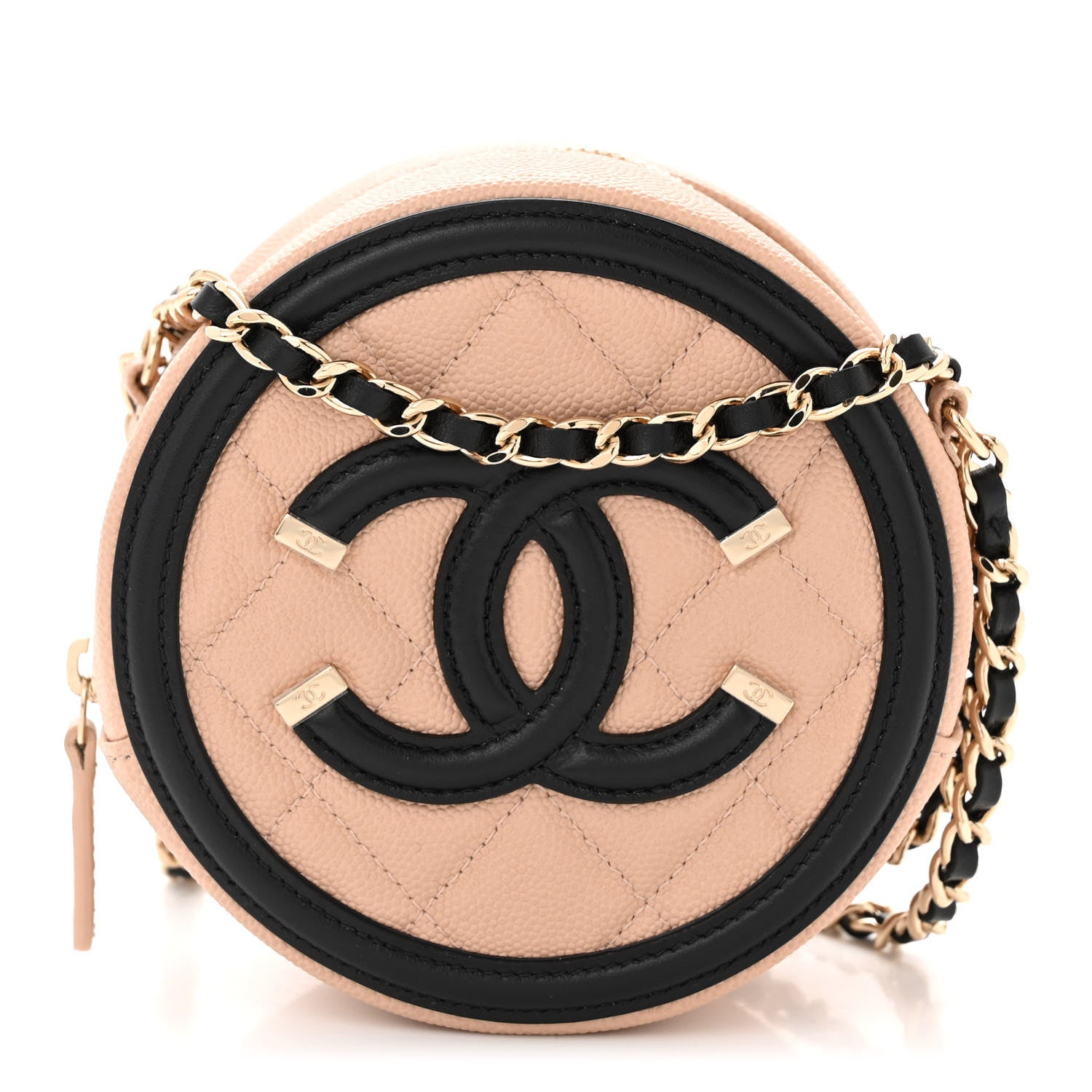 Chanel Caviar Quilted Round Filigree Crossbody Beige Black 1 of 10
