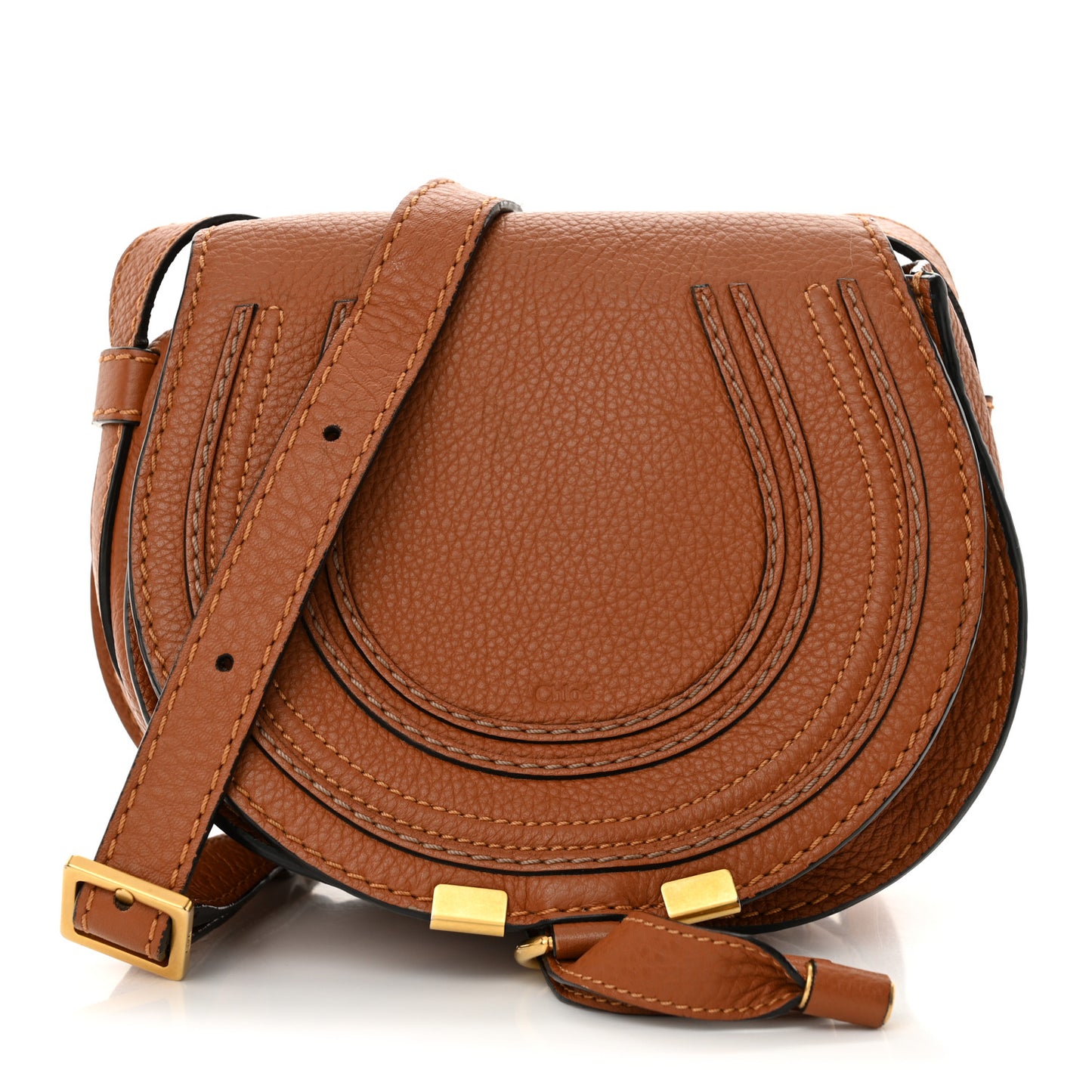 Grained Calfskin Small Marcie Saddle Bag Tan
