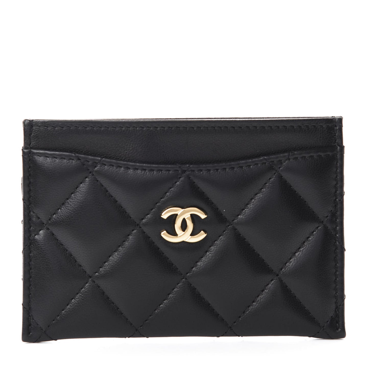Lambskin Quilted Card Holder Black