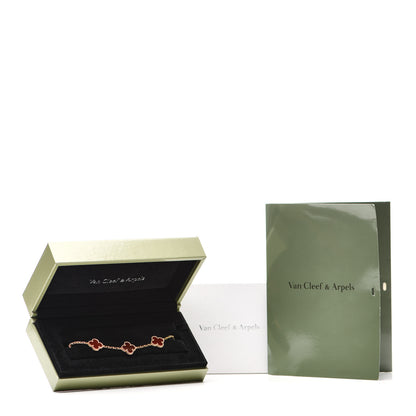 Van Cleef & Arpels 18K Yellow Gold Carnelian 5 Motifs Vintage Alhambra Bracelet 5 of 5