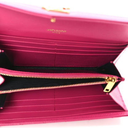 Saint Laurent Grain De Poudre Matelasse Chevron Monogram Flap Wallet Fuxia 5 of 8