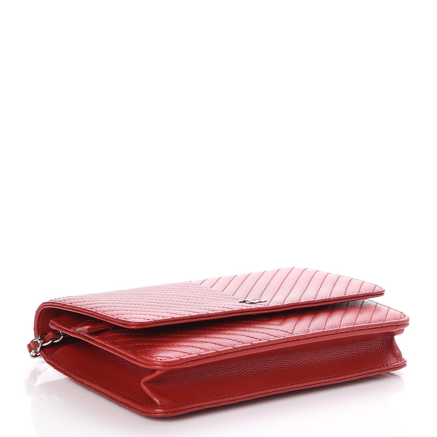 Caviar Chevron Quilted Wallet On Chain WOC Red