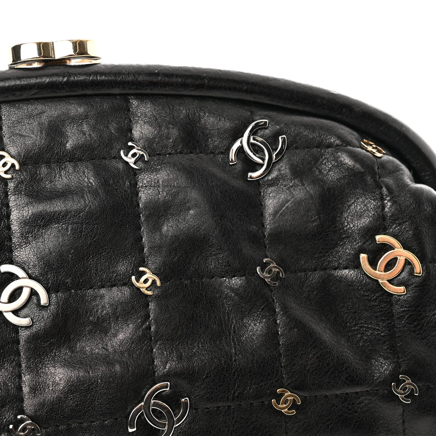 Calfskin Square Quilted Grommet Embellished Piercing Chic Clutch Black