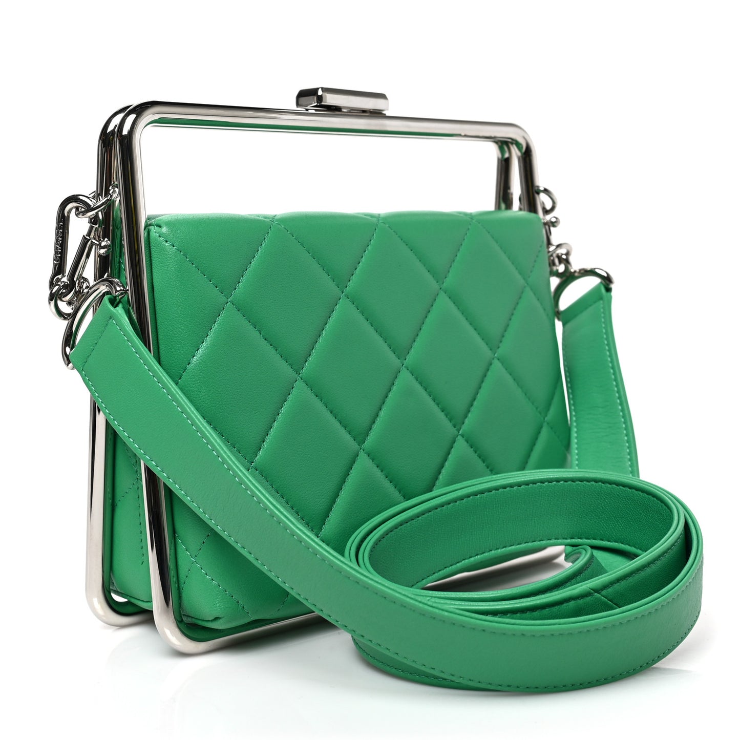 Quilted Lambskin Metal Bar Clutch Bag Green