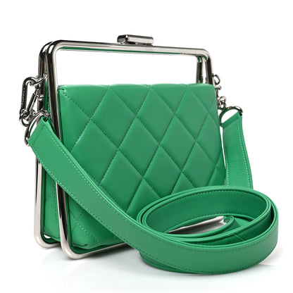 Chanel Quilted Lambskin Metal Bar Clutch Bag Green 2 of 7