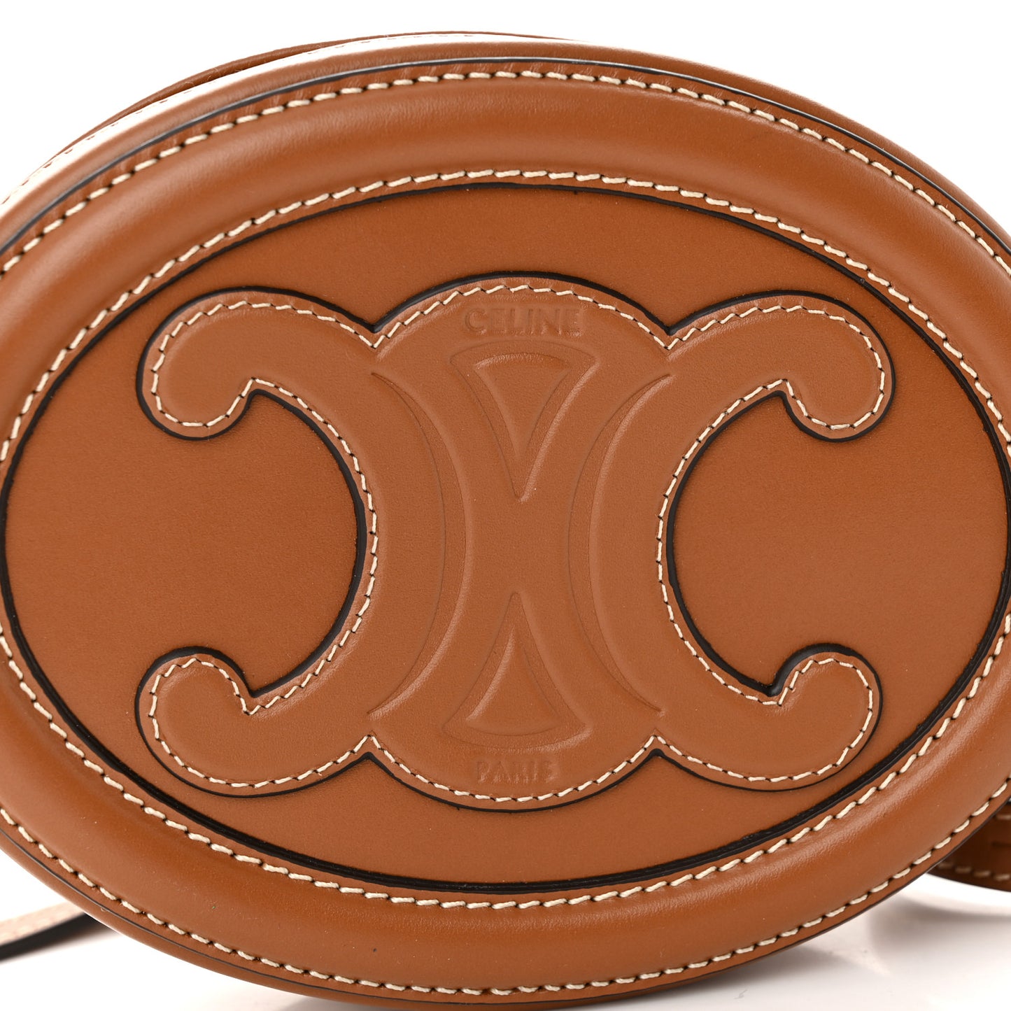 Smooth Calfskin Cuir Small Triomphe Oval Crossbody Purse Tan