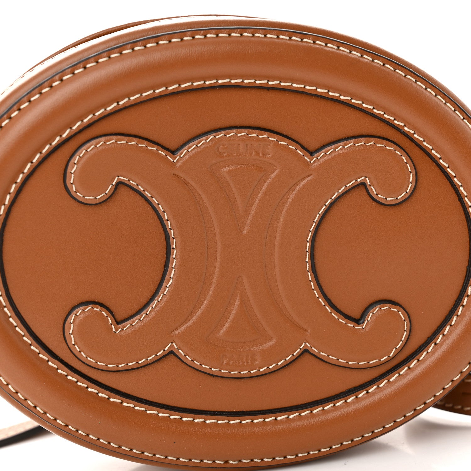 Celine Smooth Calfskin Cuir Small Triomphe Oval Crossbody Purse Tan 8 of 10