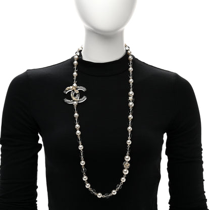 Chanel Resin Pearl Crystal CC Necklace Pearly White Transparent Gold 2 of 4