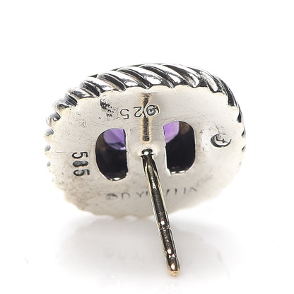 David Yurman Sterling Silver 14K Yellow Gold Amethyst 7mm Albion Earrings 4 of 5