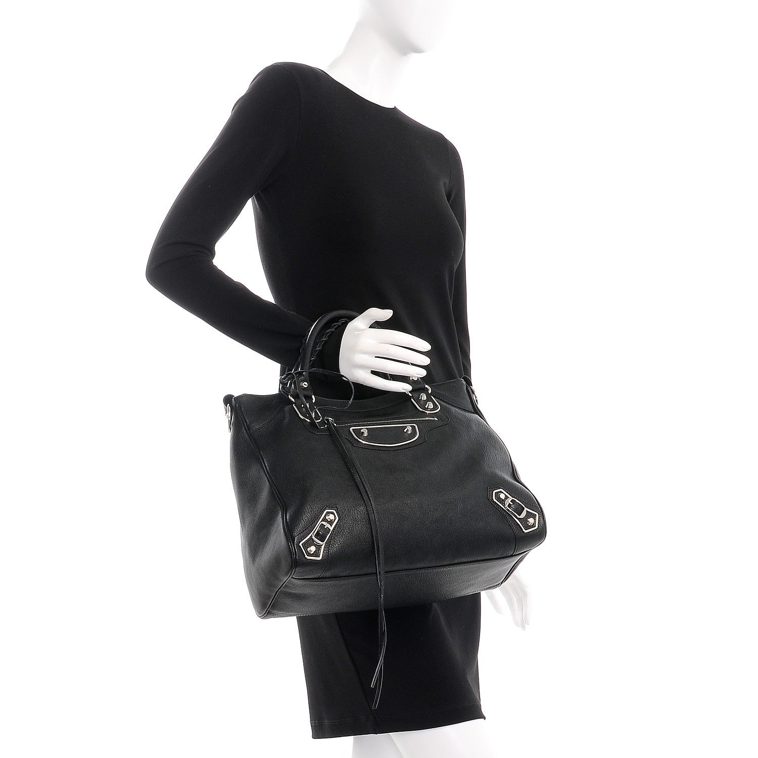Balenciaga Chevre Silver Metallic Edge Hardware Velo Black 3 of 8