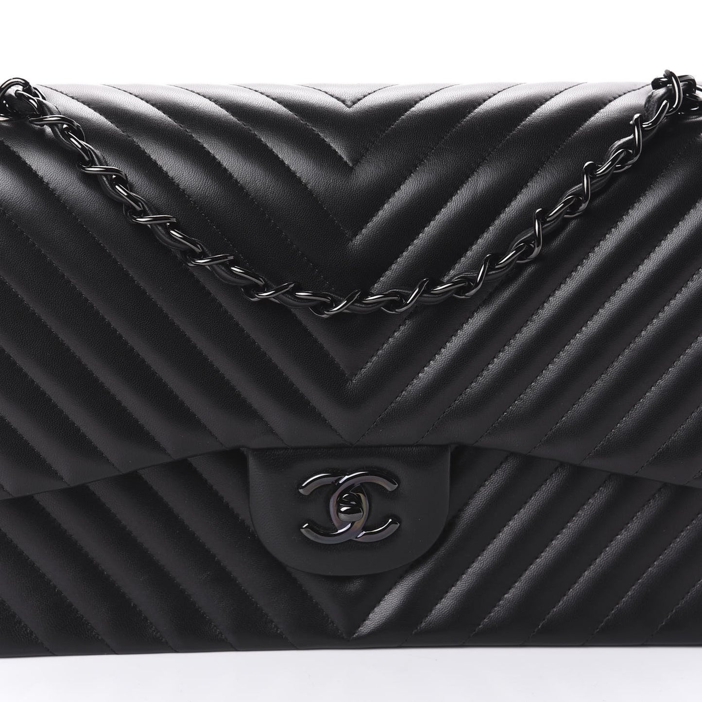 Lambskin Chevron Quilted Jumbo Double Flap So Black