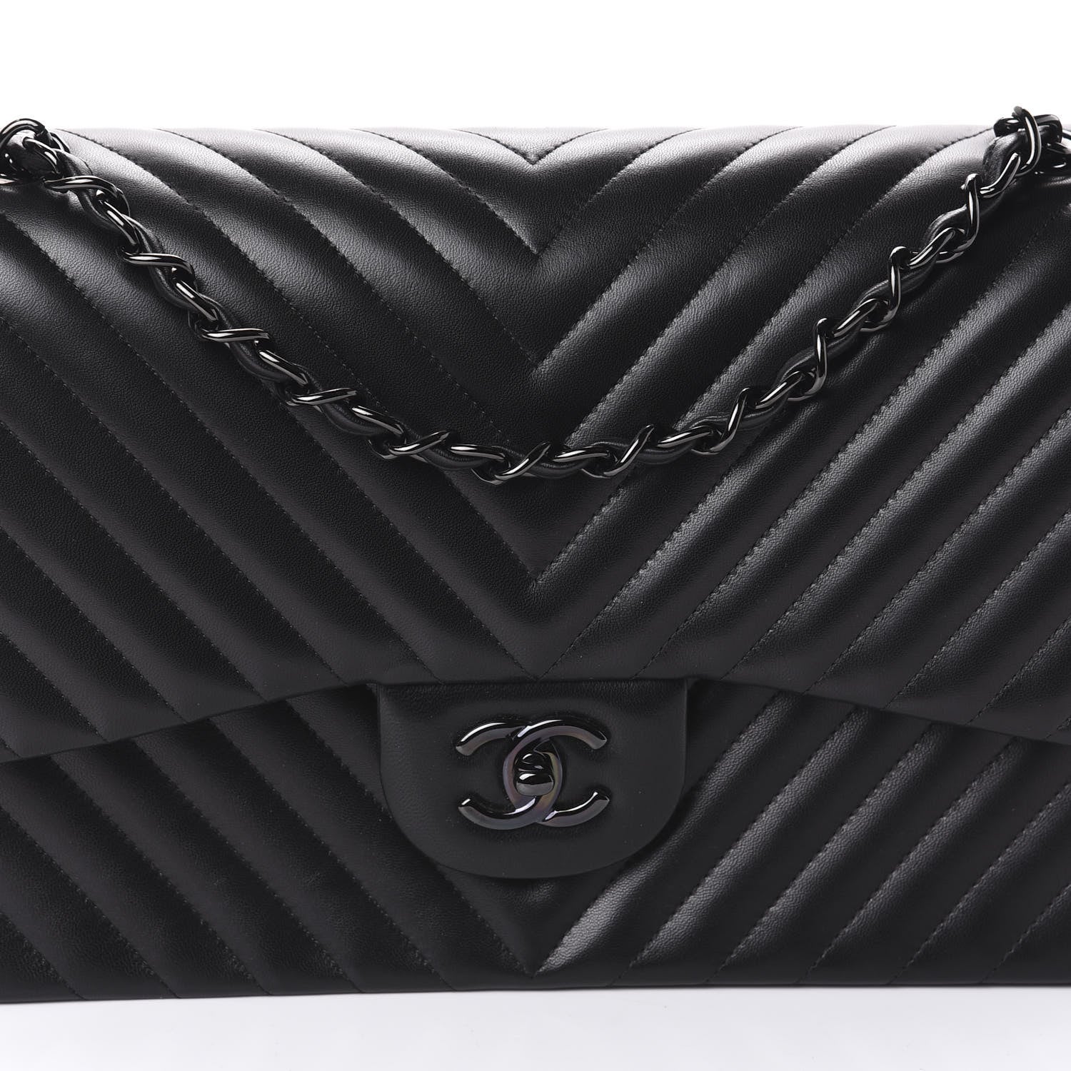 Chanel Lambskin Chevron Quilted Jumbo Double Flap So Black 8 of 10