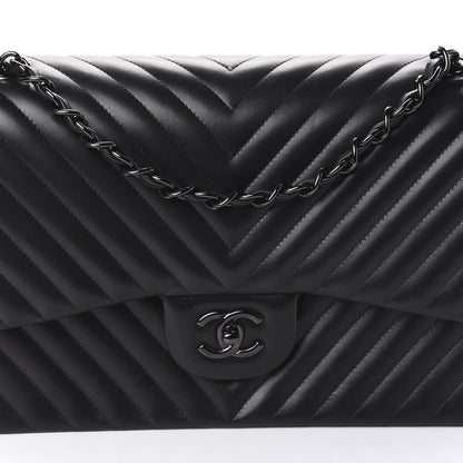 Chanel Lambskin Chevron Quilted Jumbo Double Flap So Black 8 of 10