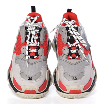 Balenciaga Fabric Mesh Womens Triple S Sneakers 39 Red Grey White 7 of 9