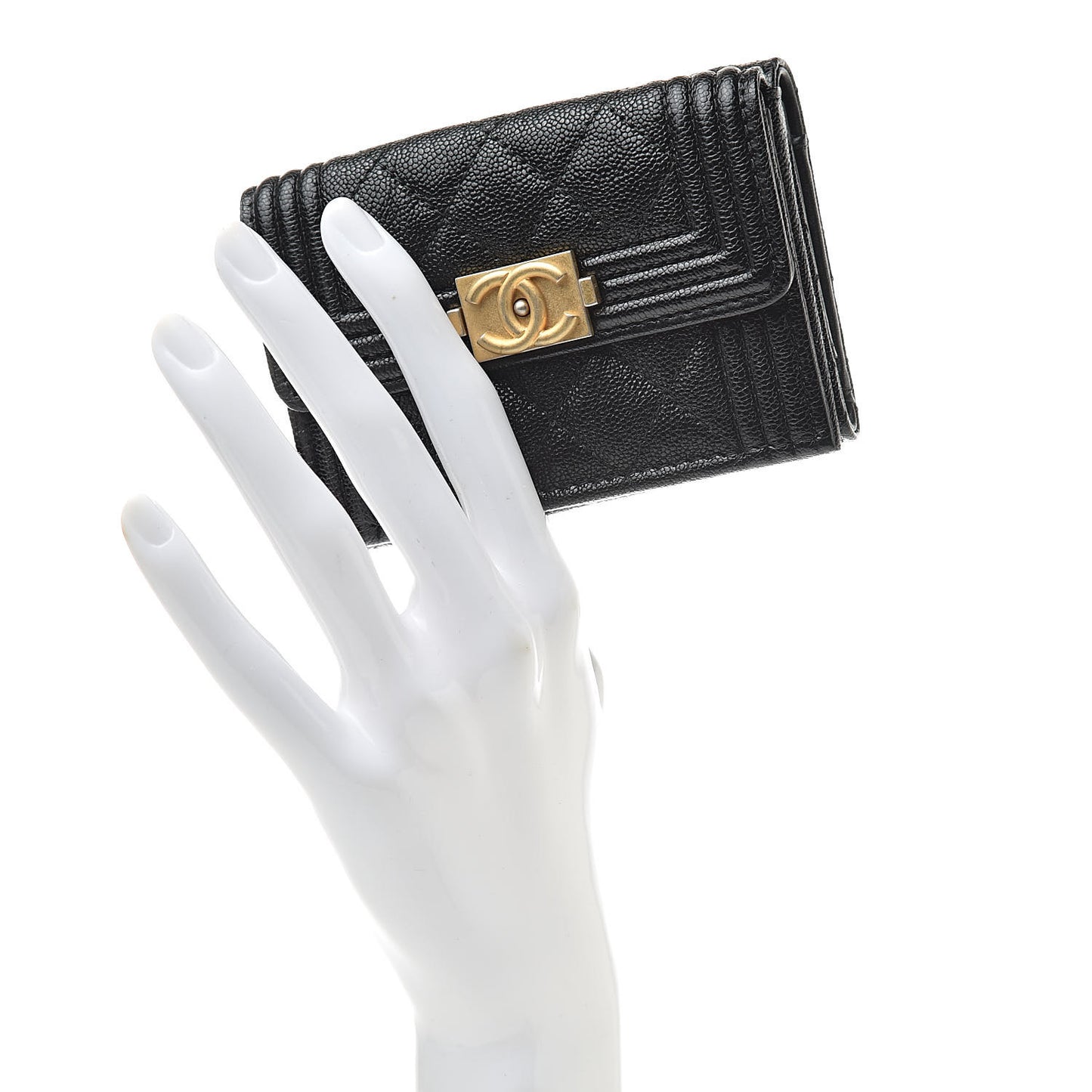 Caviar Quilted Small Boy Flap Wallet Black