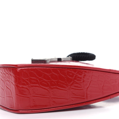 Saint Laurent Patent Crocodile Embossed Sac Coeur Heart Shaped Clutch Red 8 of 8