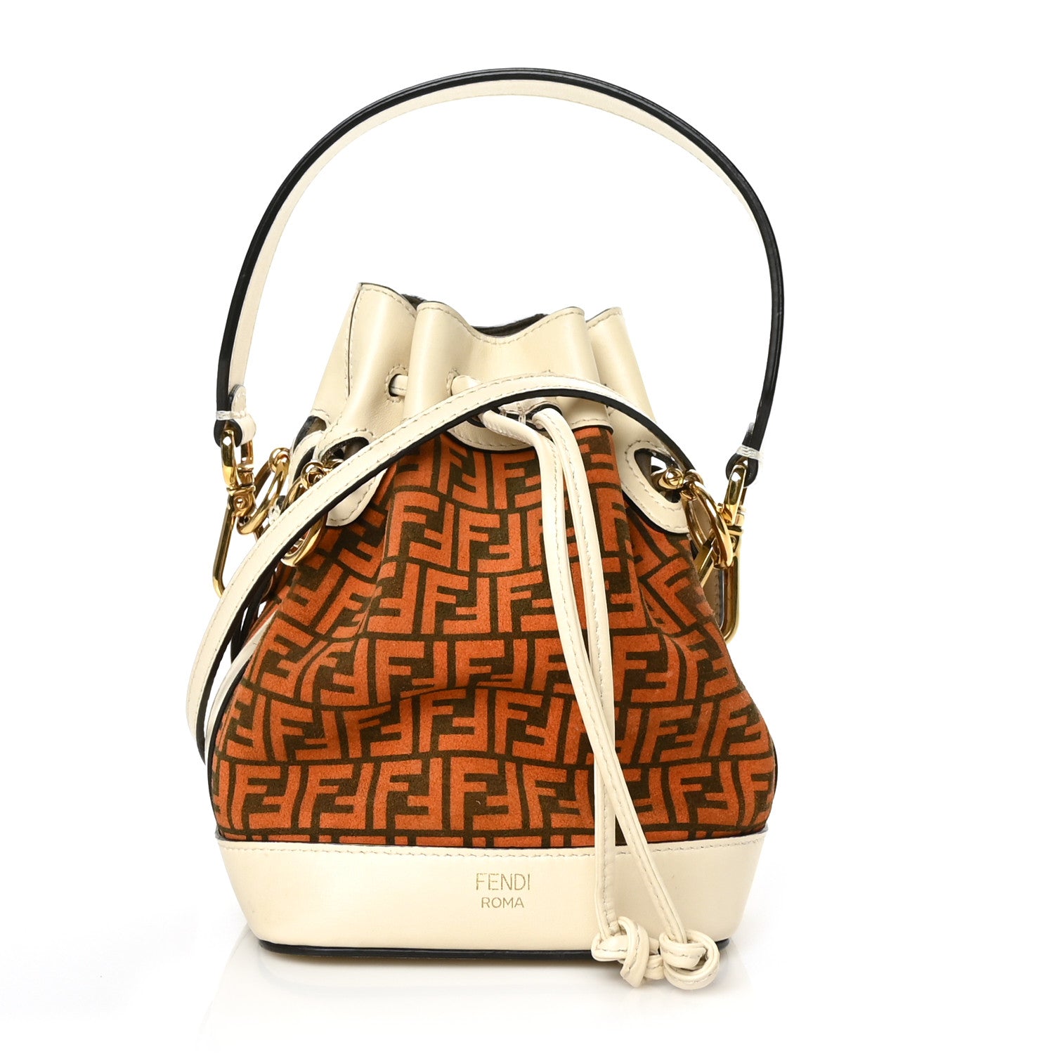 Fendi Suede Vitello King F is Fendi Micro FF Mini Mon Tresor Bucket Bag Arancio Marrone White Ice 1 of 7