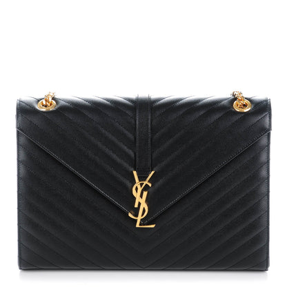 Saint Laurent Grain De Poudre Matelasse Chevron Large Monogram Satchel Black 1 of 7