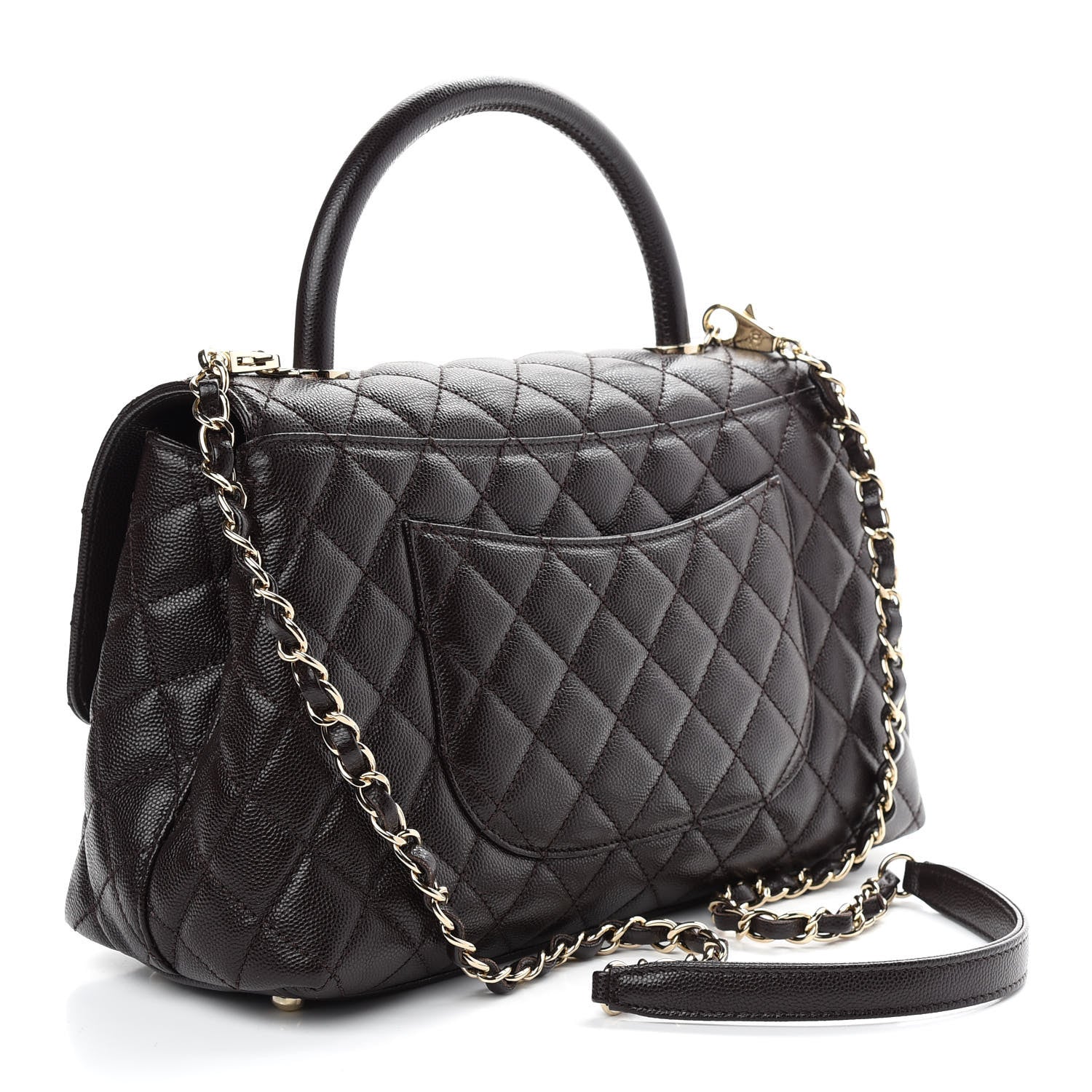 Chanel Caviar Quilted Small Coco Handle Flap Dark Brown 3 of 9