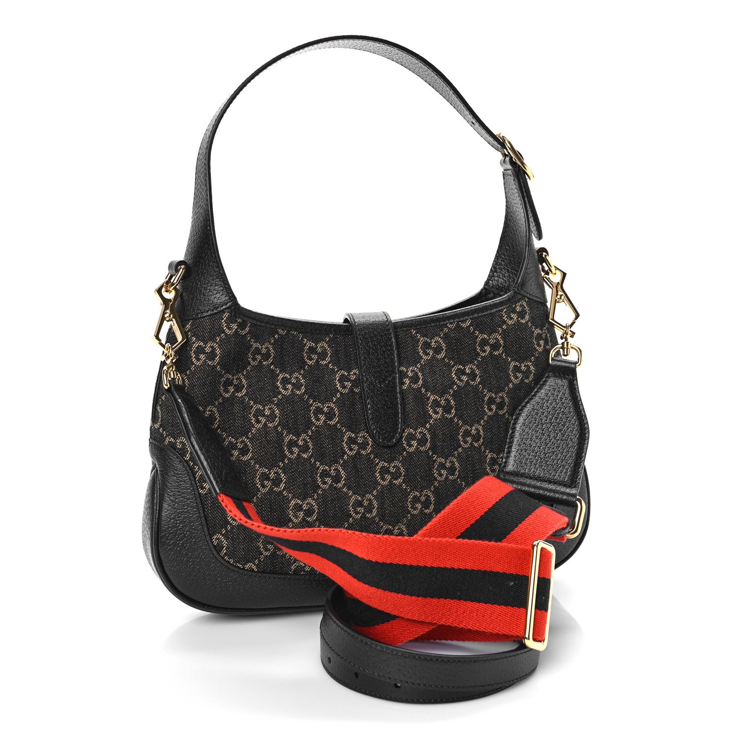 Gucci Jacquard Denim GG Monogram Small Jackie 1961 Hobo Black Ivory 3 of 8