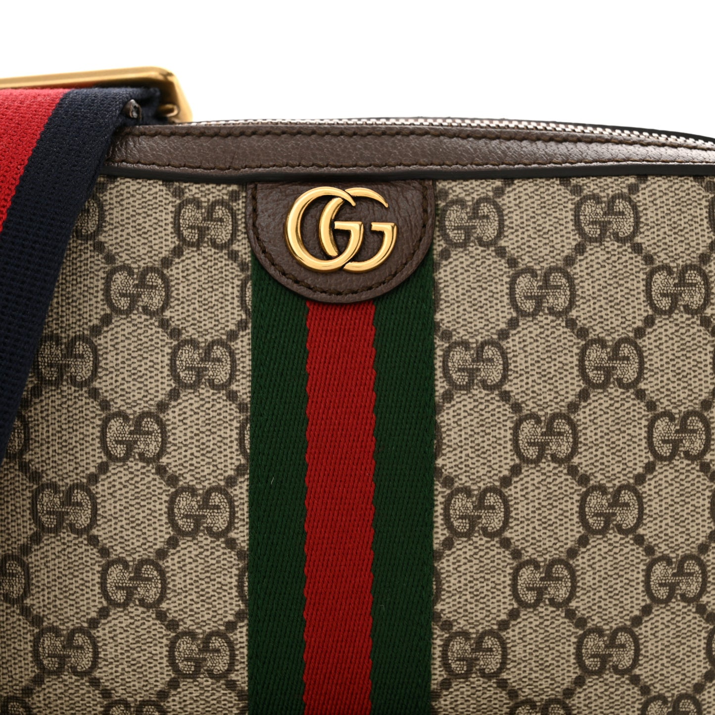 GG Supreme Monogram Textured Dollar Calfskin Web Ophidia Wristlet Shoulder Bag Beige Ebony New Acero