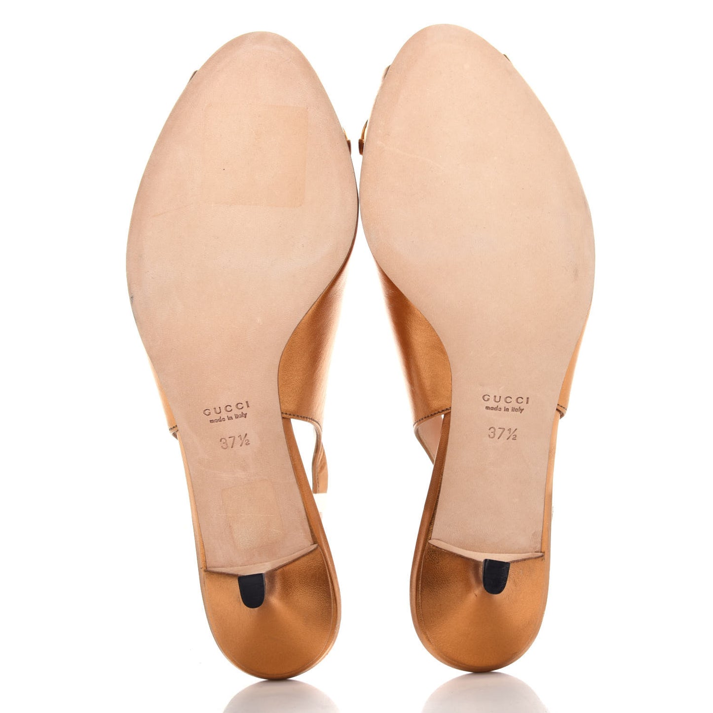 Metallic Calfskin Horsebit Peep Toe Low Heel Slingback Pumps 37.5 Gold