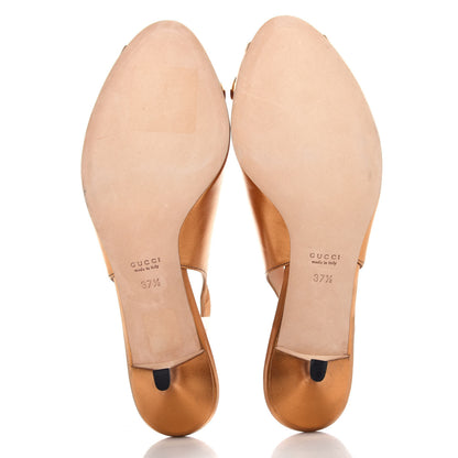 Gucci Metallic Calfskin Horsebit Peep Toe Low Heel Slingback Pumps 37.5 Gold 6 of 10