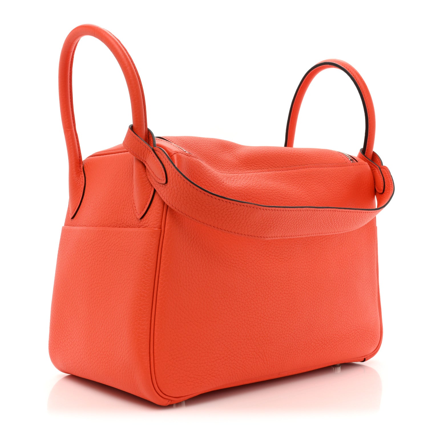 Hermes Taurillon Clemence Verso Lindy 30 Orange Poppy Bordeaux 2 of 9