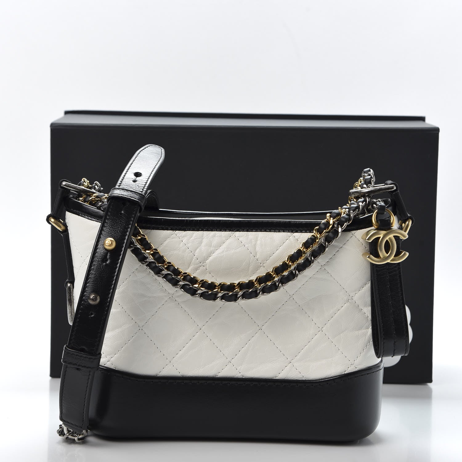 Chanel Aged Calfskin Quilted Small Gabrielle Hobo Black White 10 of 10
