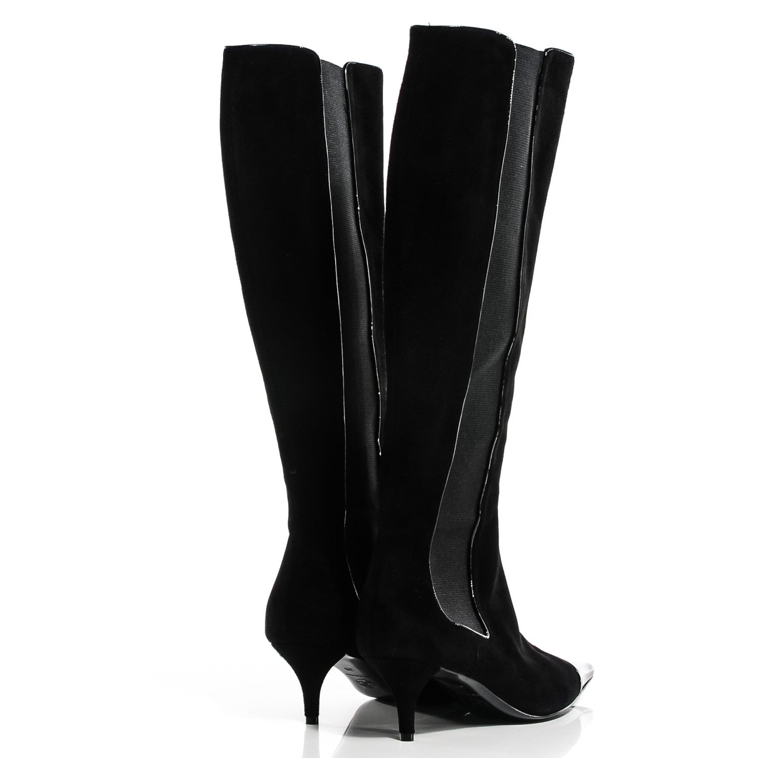 Chanel Suede Patent Cap Toe Knee High Boots 38 Black 4 of 6