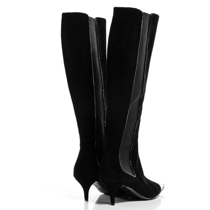 Chanel Suede Patent Cap Toe Knee High Boots 38 Black 4 of 6
