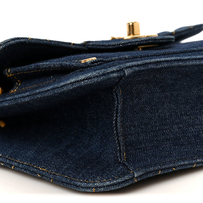 Chanel Denim Quilted Double You Mini Flap  Blue Golden 10 of 12
