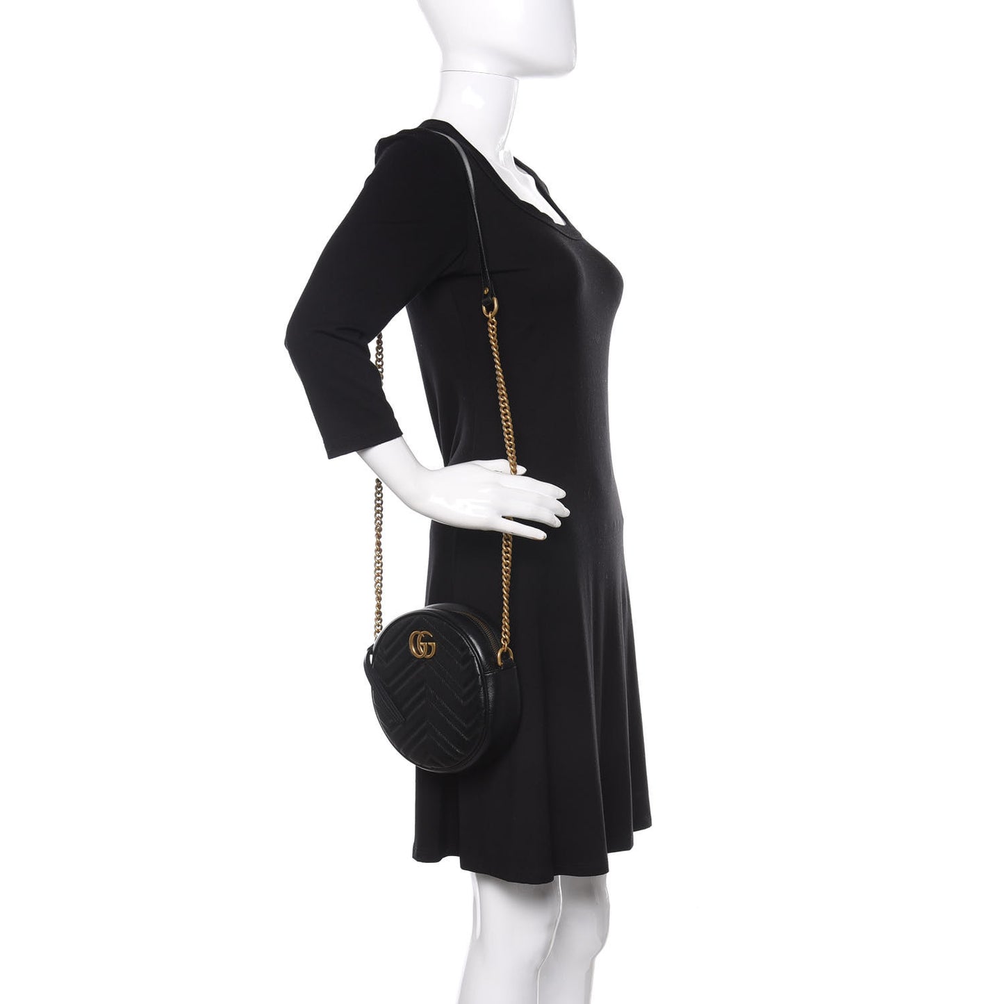 Azalea Calfskin Matelasse Heart Mini GG Marmont Round Shoulder Bag Black