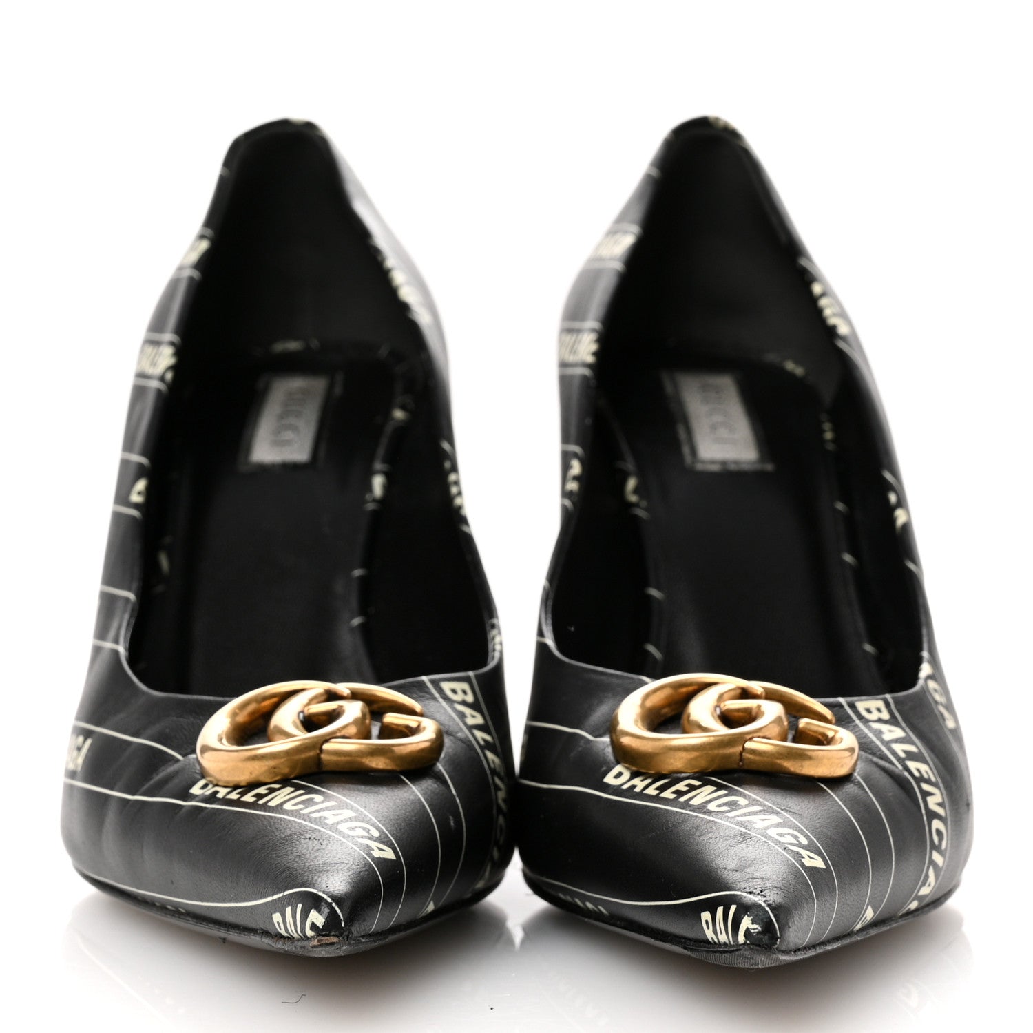 Balenciaga X Gucci Calfskin Logo Print Knife 80mm Pumps 38.5 Black 3 of 11