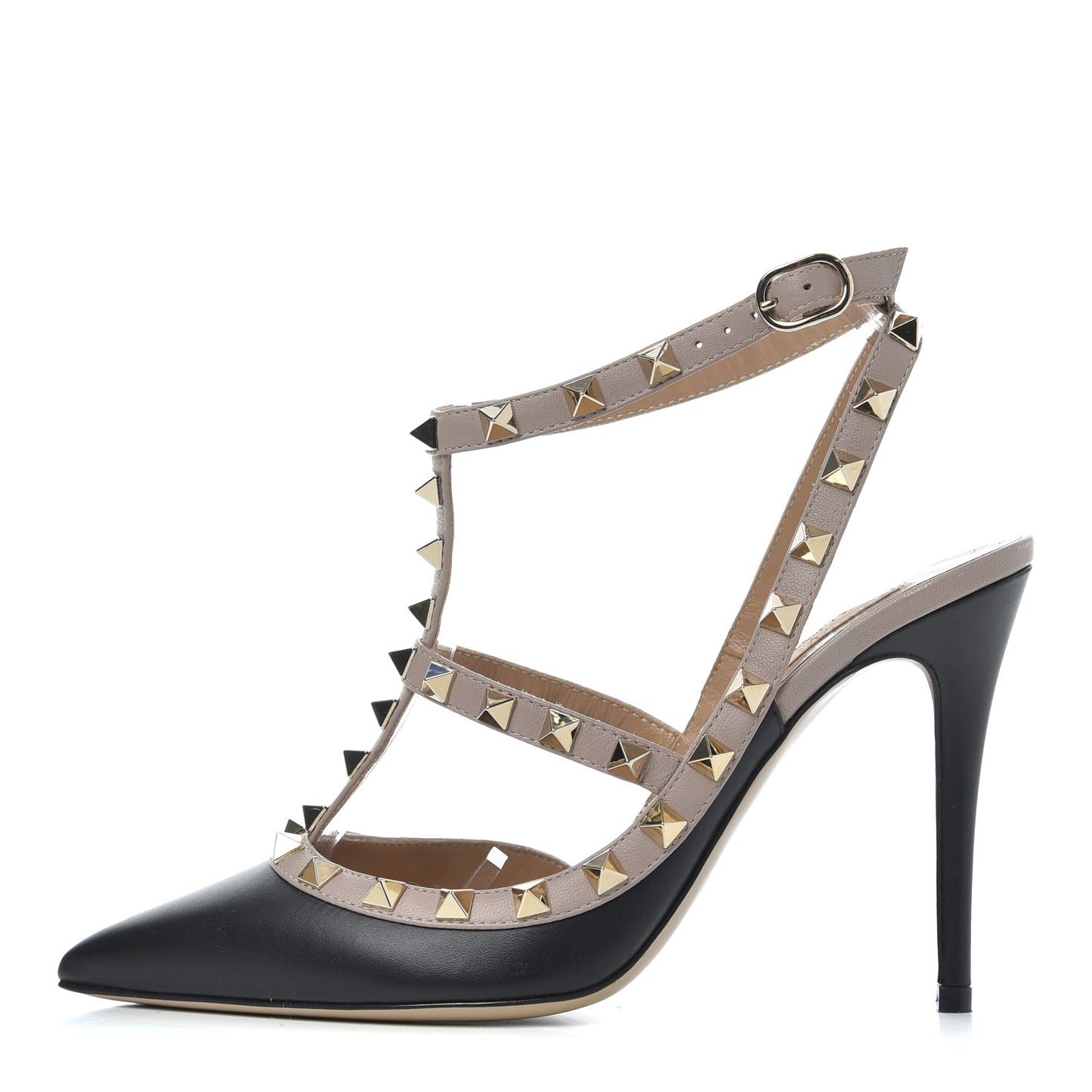 Nappa Rockstud Ankle Strap Pumps 37 Black Poudre