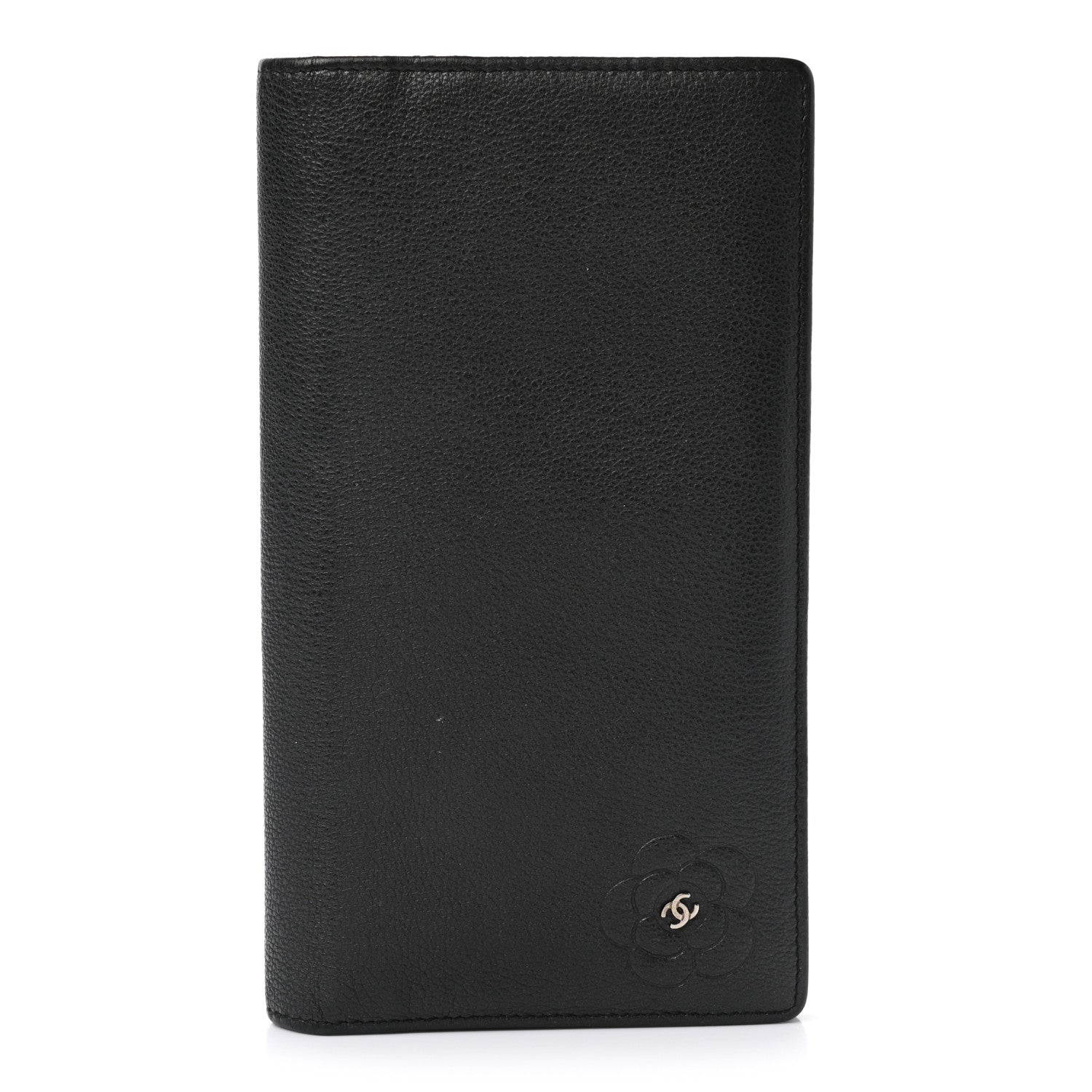 Chanel Goatskin Camellia Embossed Yen Wallet Black 1 of 8