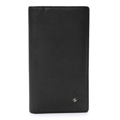 Chanel Goatskin Camellia Embossed Yen Wallet Black 1 of 8