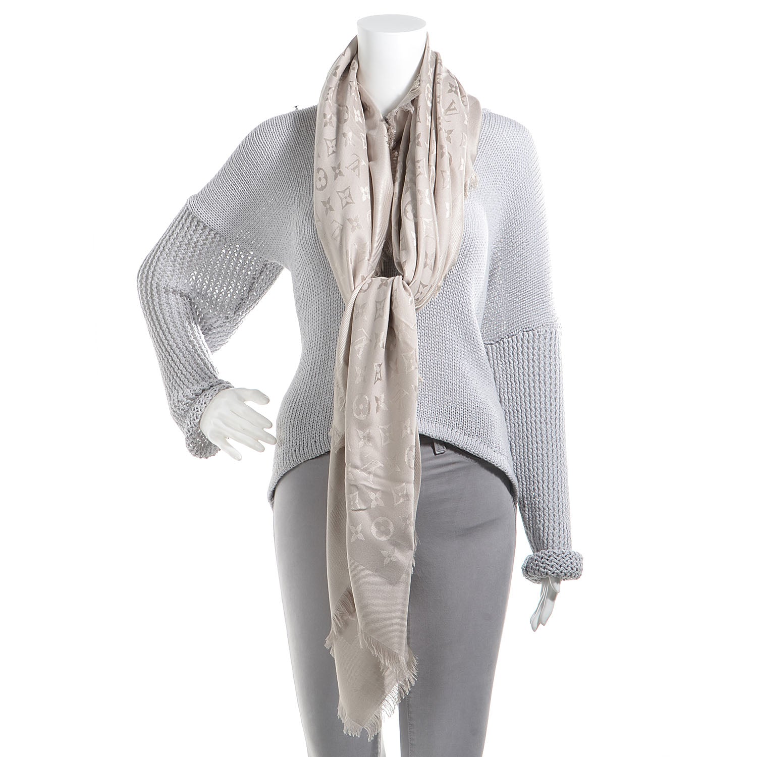 Louis Vuitton Silk Wool Monogram Shawl Beige 2 of 5