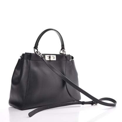 Fendi Vitello Morgan Python Crocodile Monster Eyes Medium Peekaboo Iconic Satchel Black Girasole 3 of 9
