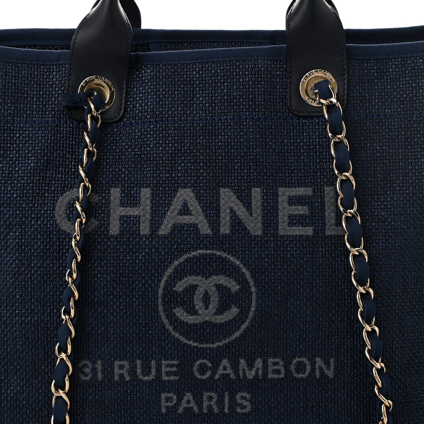 Woven Straw Raffia Medium Deauville Tote Navy